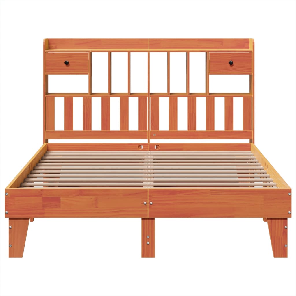 Bed frame without mattress brown wax 140x200cm solid pine wood