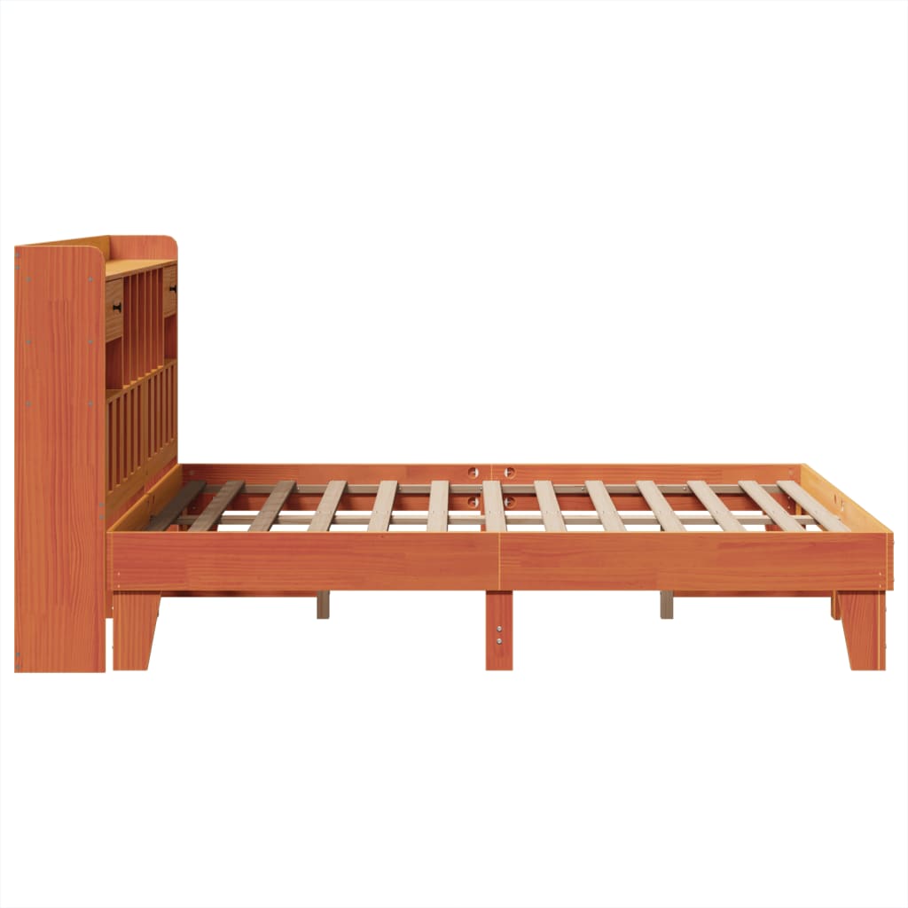 Bed frame without mattress brown wax 140x200cm solid pine wood