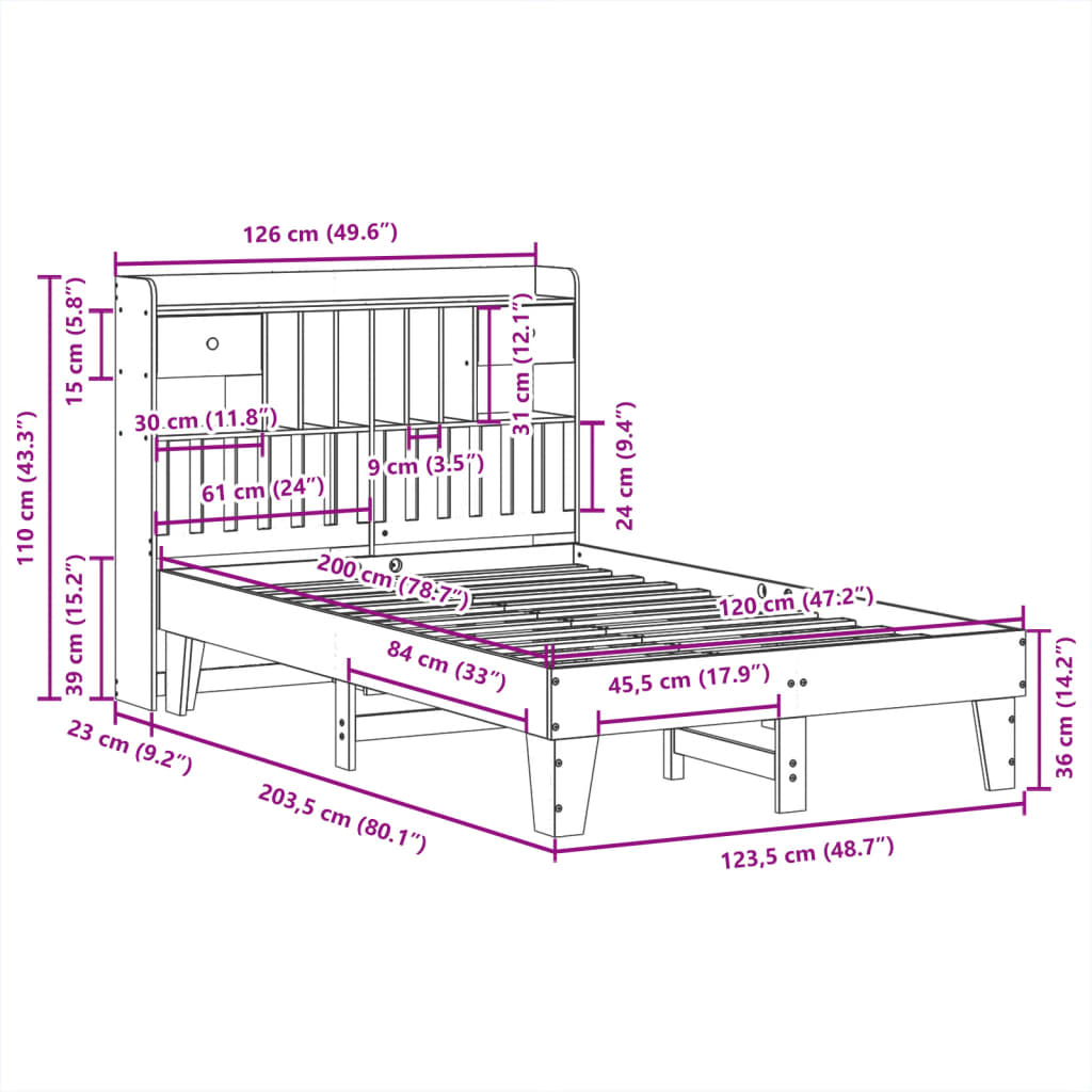 Cadre de lit sans matelas 120x200 cm bois de pin massif