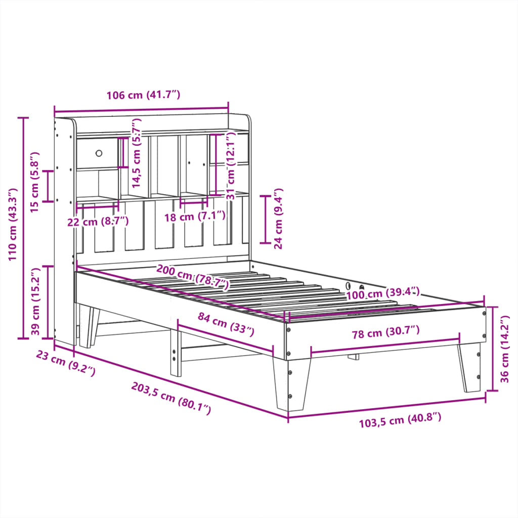 Cadre de lit sans matelas cire marron 100x200cm bois pin massif