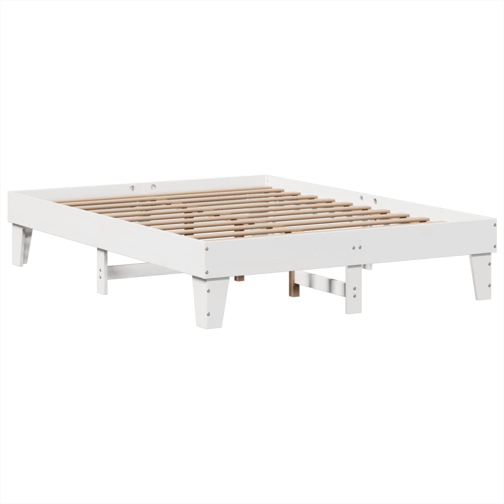 Bed frame without white mattress 140x190 cm solid pine wood