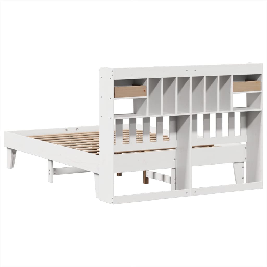 Bed frame without white mattress 140x190 cm solid pine wood