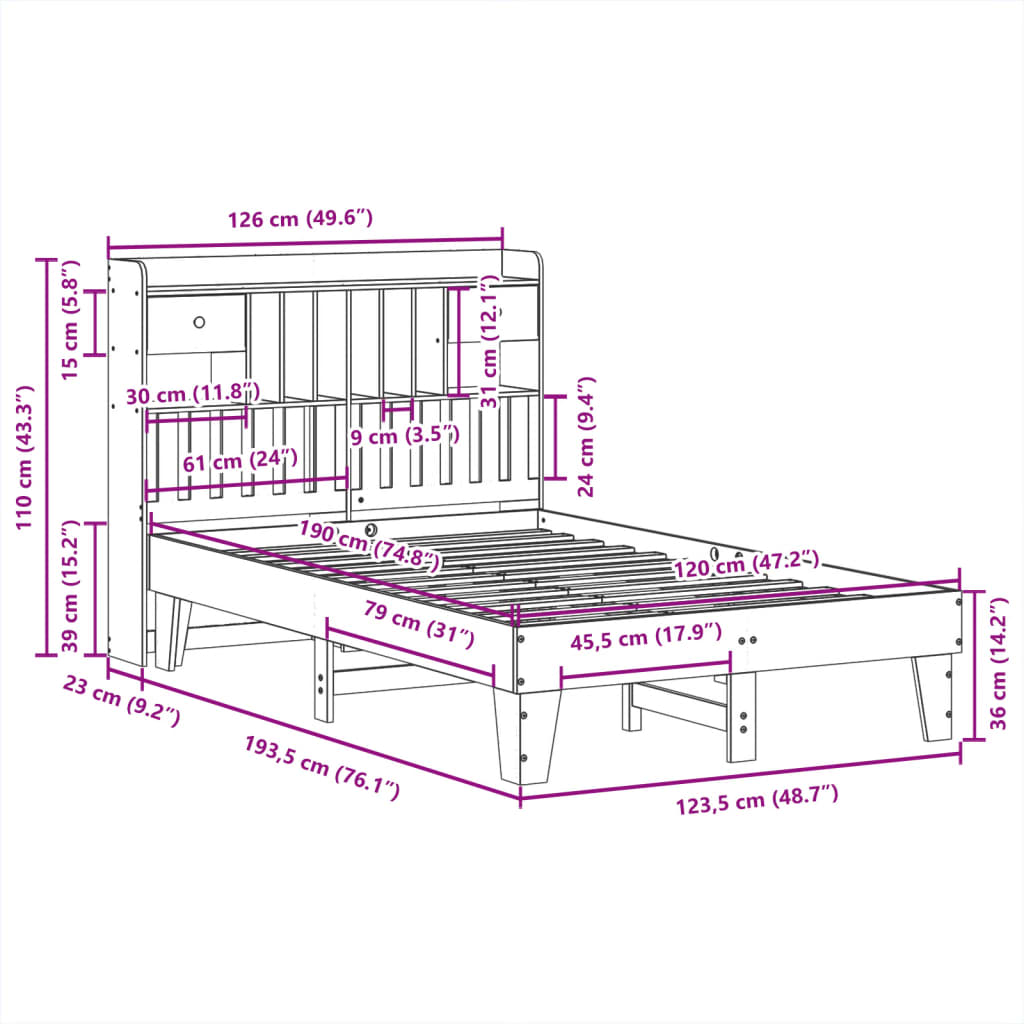 Cadre de lit sans matelas 120x190 cm bois de pin massif