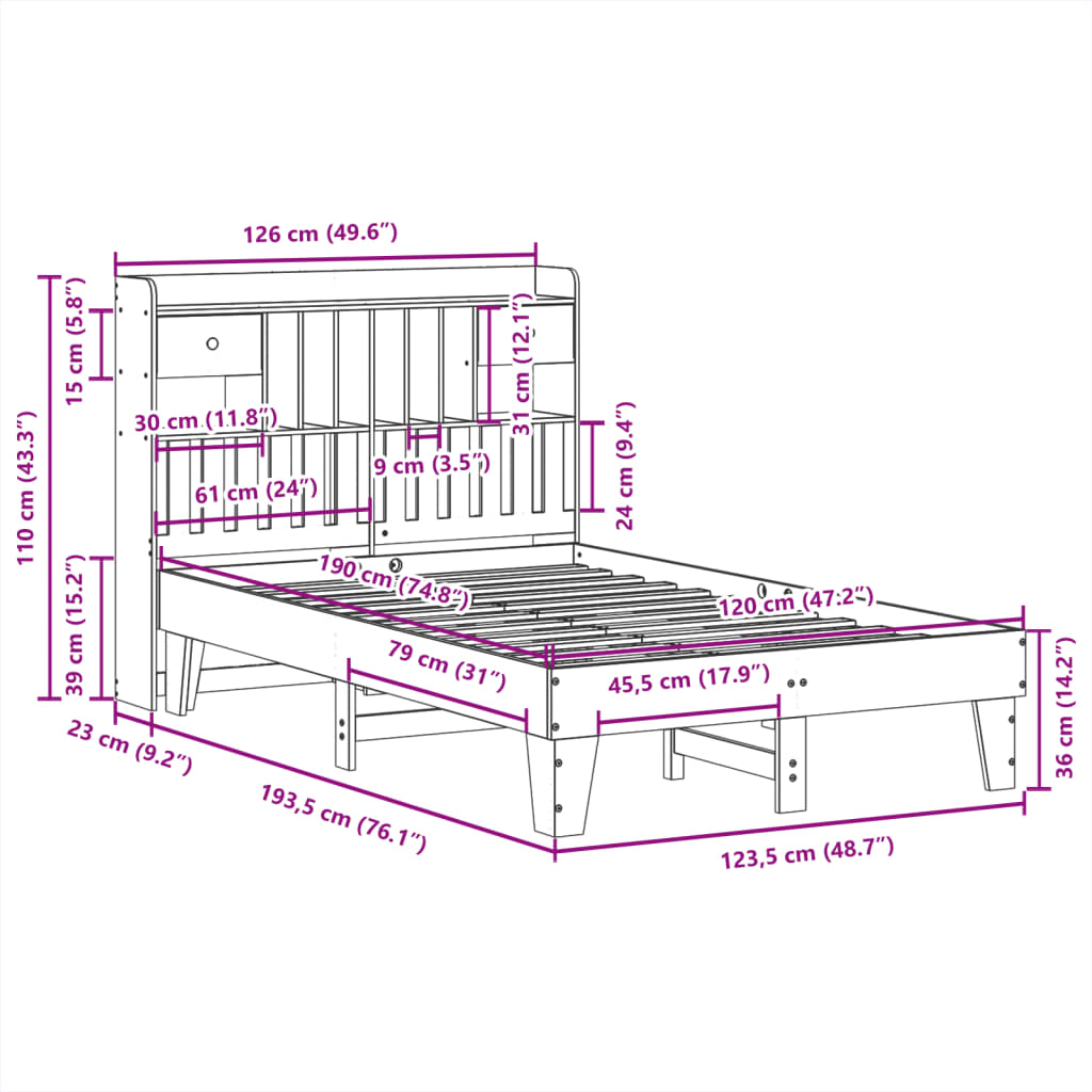 Cadre de lit sans matelas blanc 120x190 cm bois de pin massif