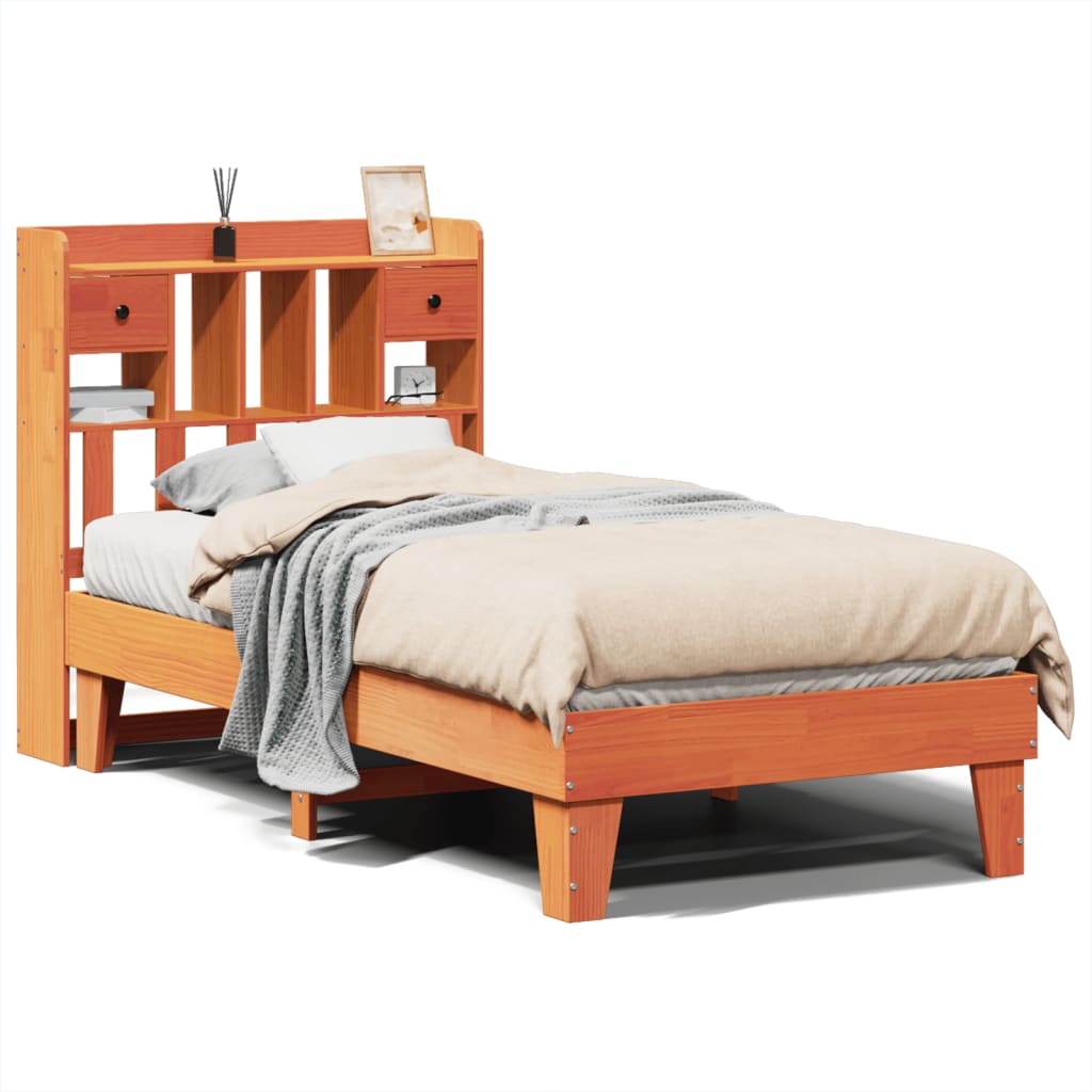 Bed frame without mattress brown wax 90x190 cm solid pine wood