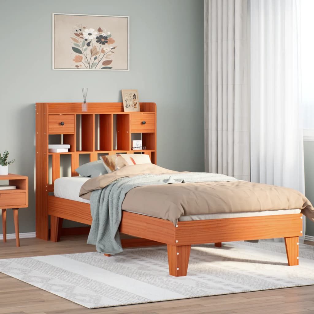 Bed frame without mattress brown wax 90x190 cm solid pine wood