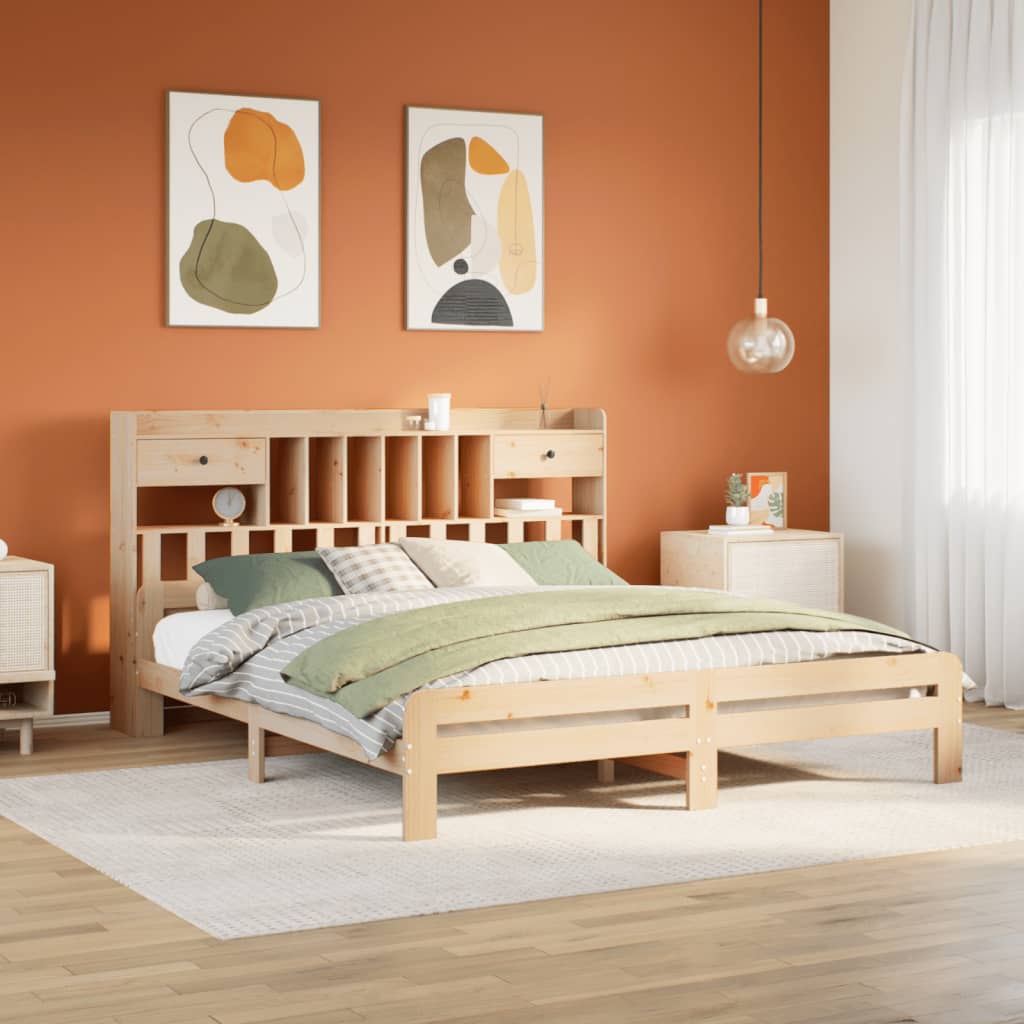 Library bed without mattress 200x200 cm solid pine wood