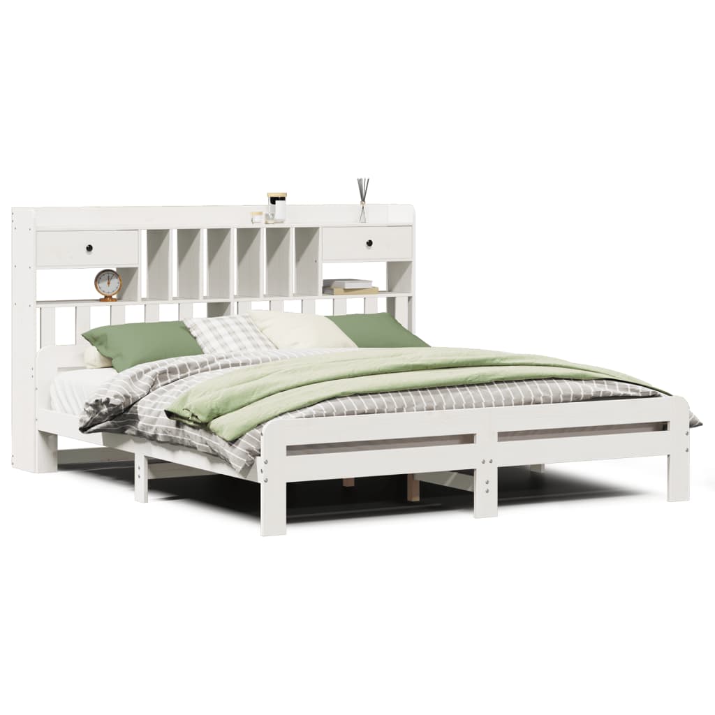 White library bed without mattress 200x200 cm solid pine wood