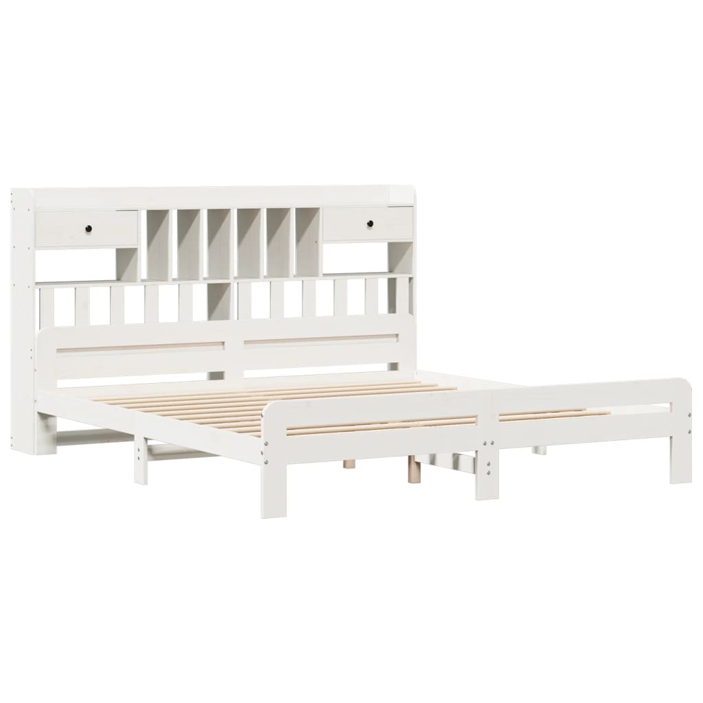 White library bed without mattress 200x200 cm solid pine wood