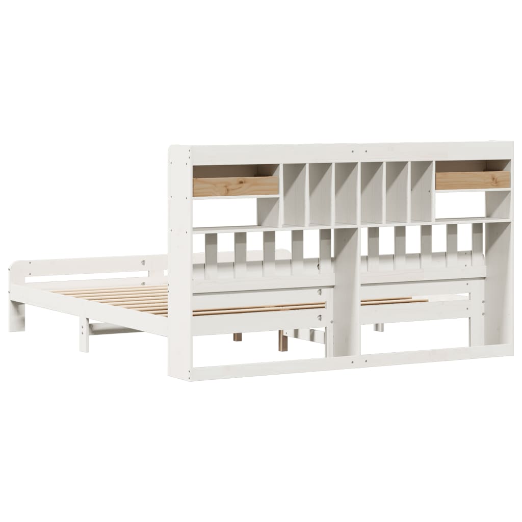 White library bed without mattress 200x200 cm solid pine wood