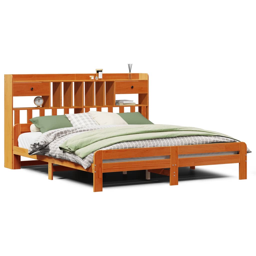 Library bed without brown wax mattress 180x200 cm solid pine