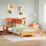 Library bed without brown wax mattress 150x200 cm solid pine