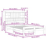 Library bed without brown wax mattress 120x200 cm solid pine