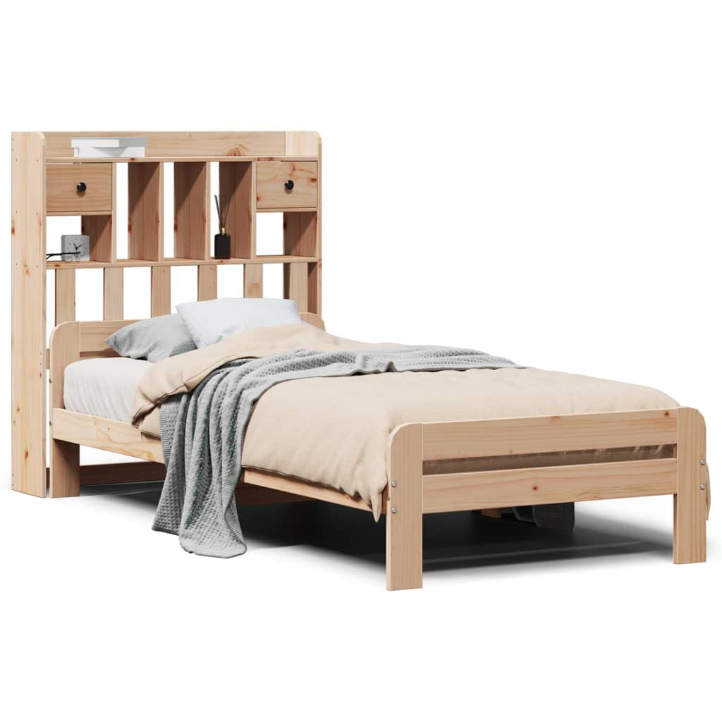 Library bed without mattress 90x200 cm solid pine wood