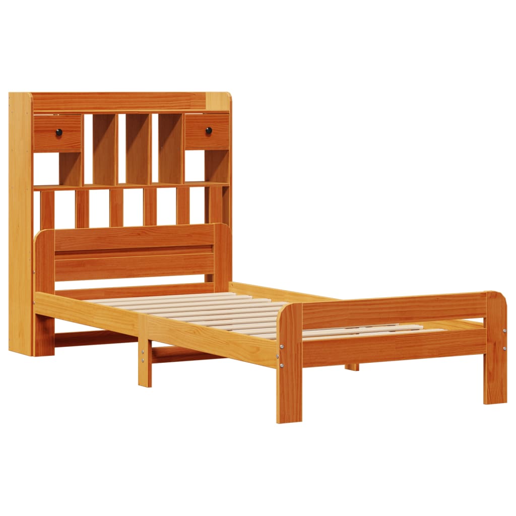 Lit bibliothèque sans matelas cire marron 90x200 cm pin massif