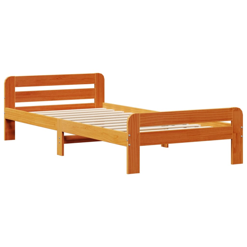 Lit bibliothèque sans matelas cire marron 90x200 cm pin massif