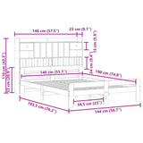 Bookcase bed without white mattress 140x190 cm solid pine wood