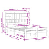 Bücherregalbett ohne Matratze 135x190 cm aus massivem Kiefernholz