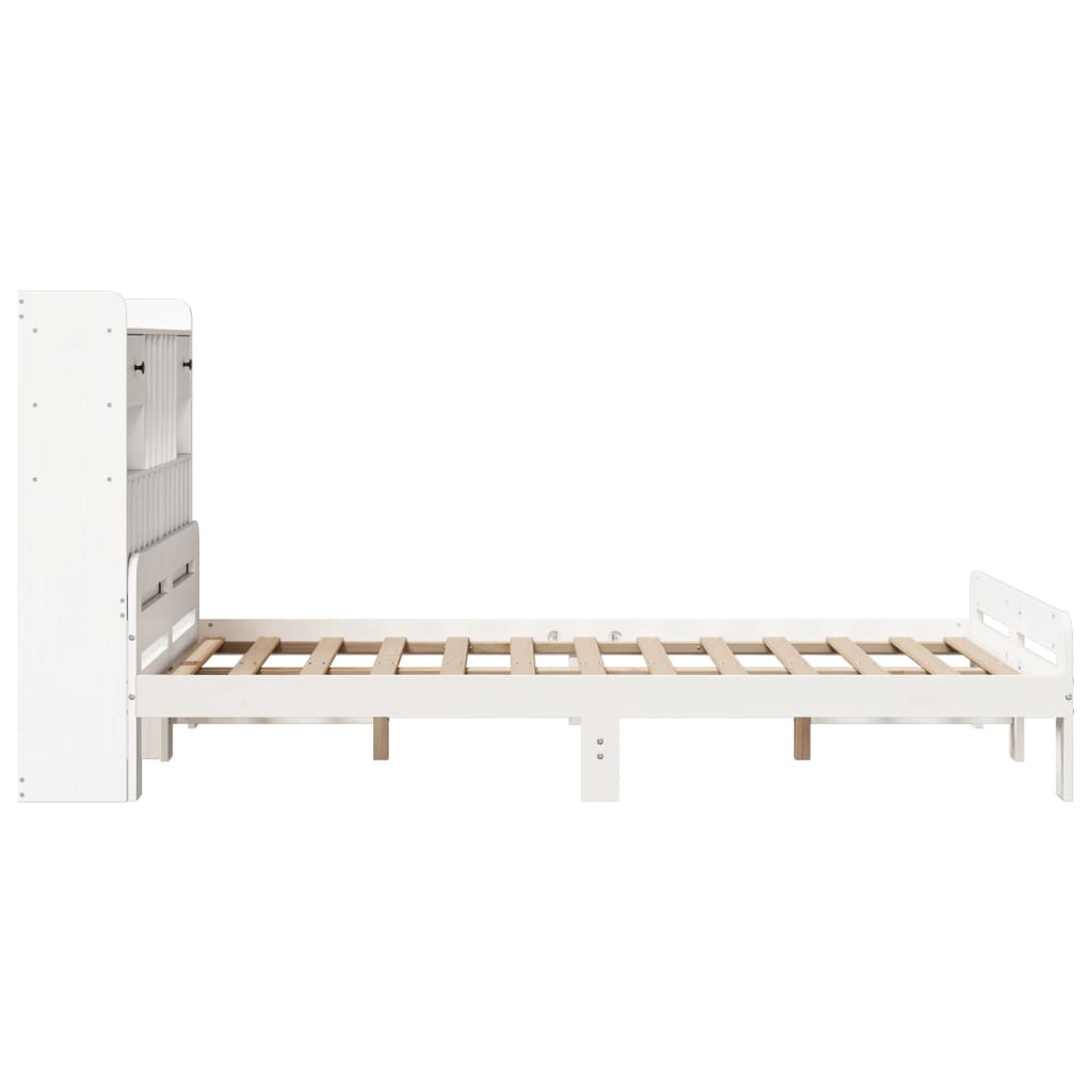 Lit bibliothèque sans matelas blanc 135x190 cm bois pin massif