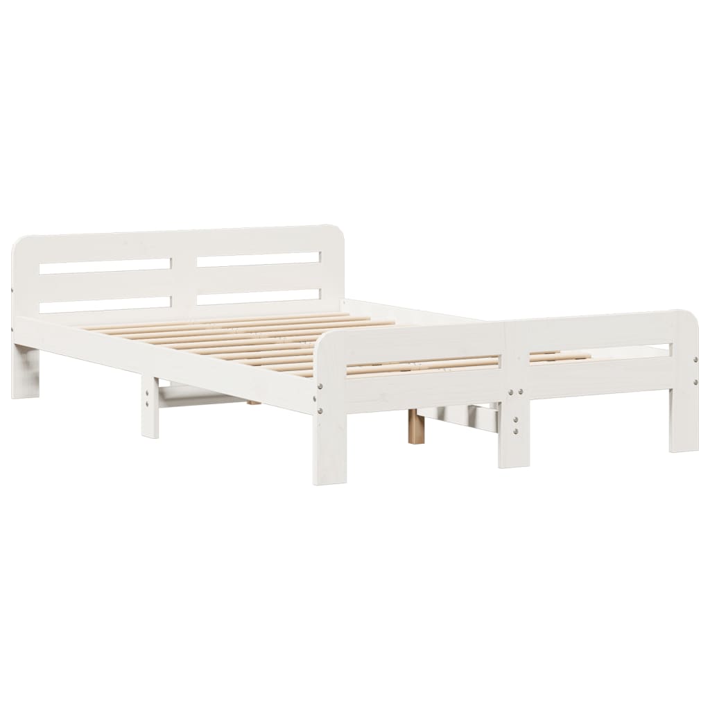 Lit bibliothèque sans matelas blanc 135x190 cm bois pin massif