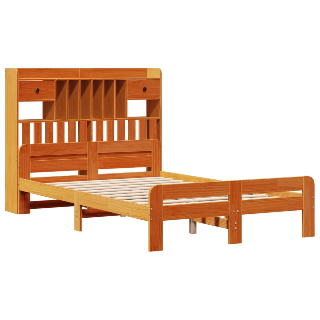 Lit bibliothèque sans matelas cire marron 135x190 cm pin massif