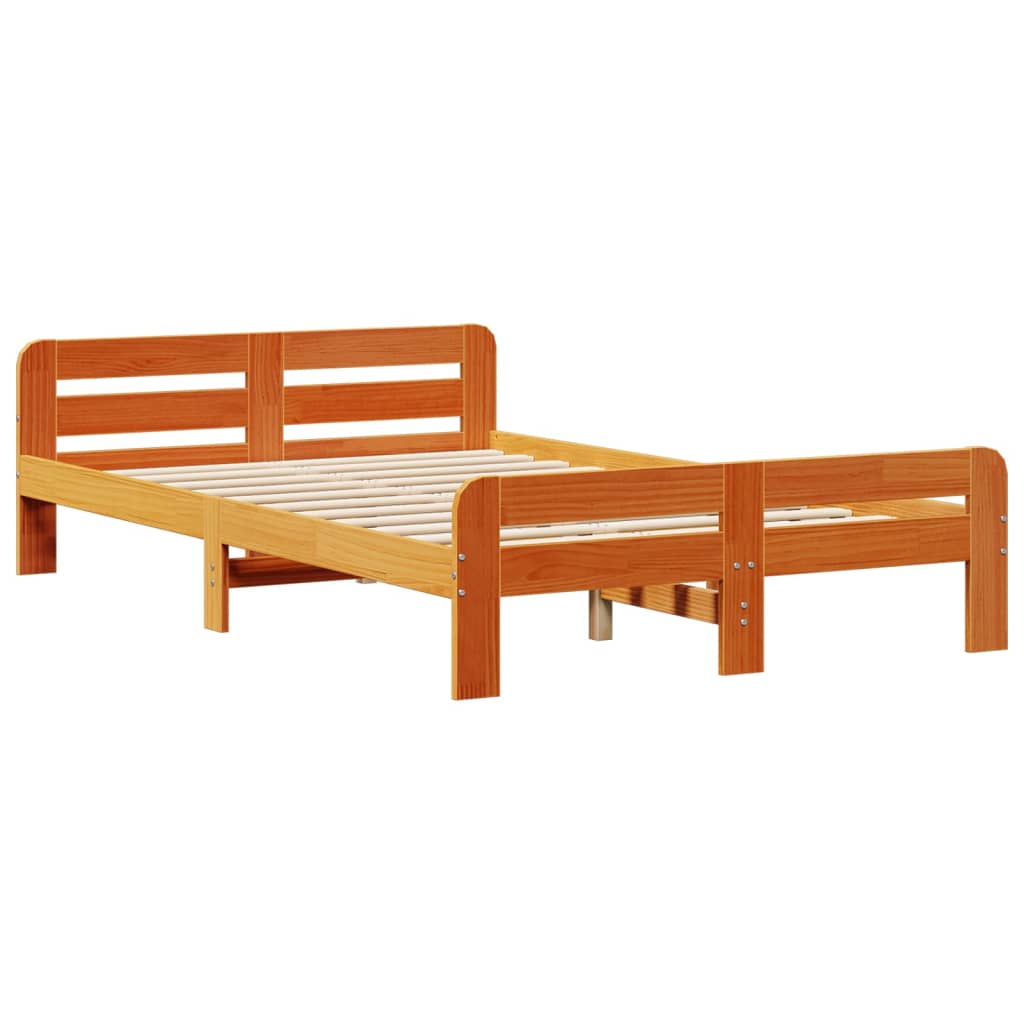 Lit bibliothèque sans matelas cire marron 135x190 cm pin massif