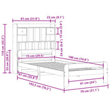 Bücherregalbett ohne braune Wachsmatratze 75x190 cm aus massivem Kiefernholz