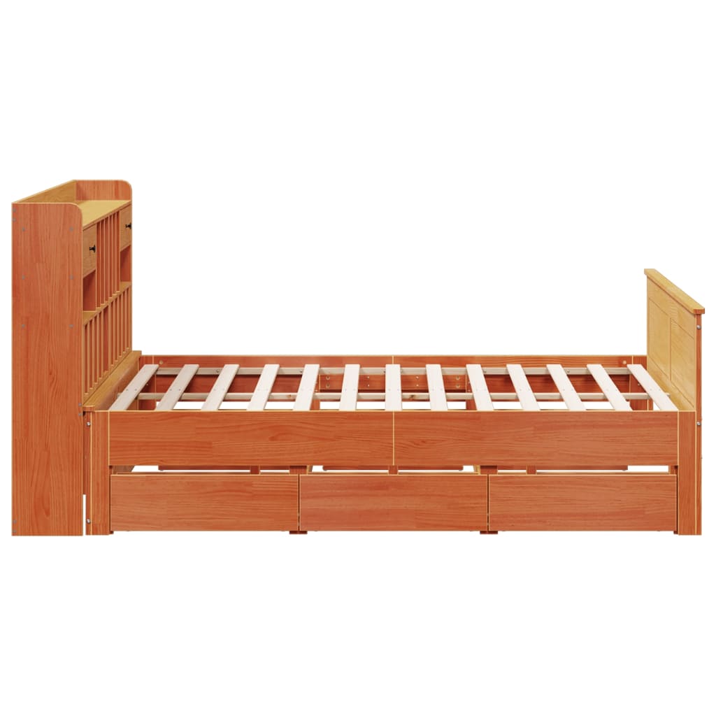 Library bed without brown wax mattress 200x200 cm solid pine