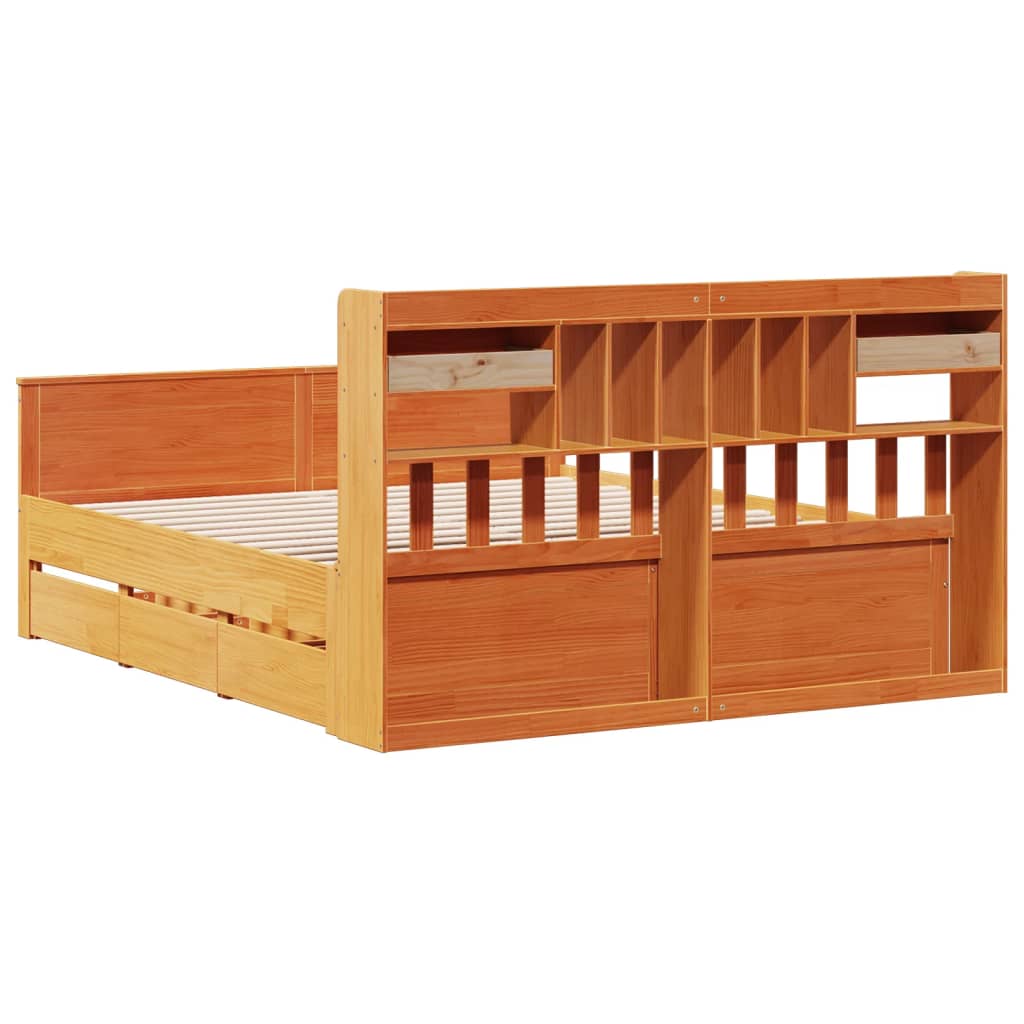 Library bed without brown wax mattress 200x200 cm solid pine