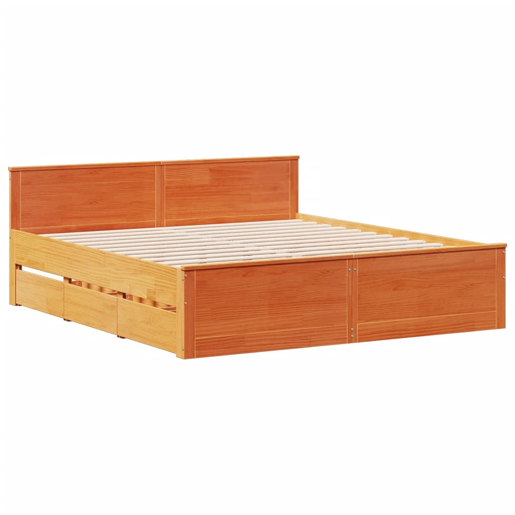 Library bed without brown wax mattress 200x200 cm solid pine