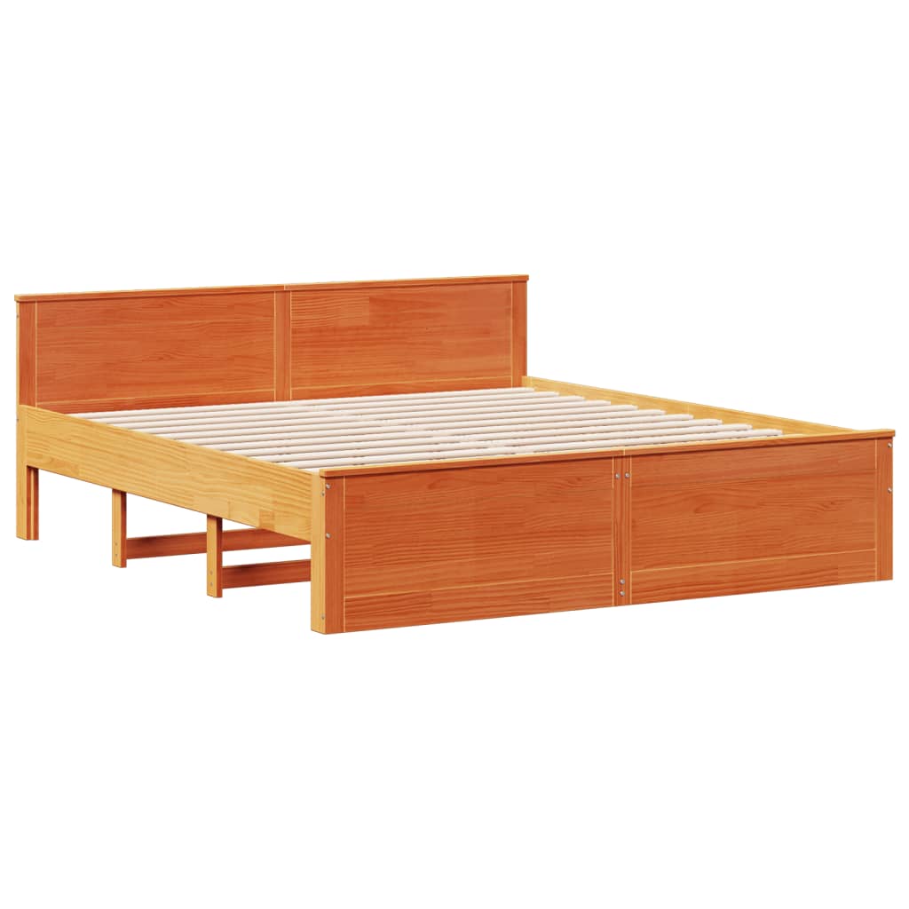 Library bed without brown wax mattress 200x200 cm solid pine