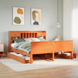 Library bed without brown wax mattress 200x200 cm solid pine