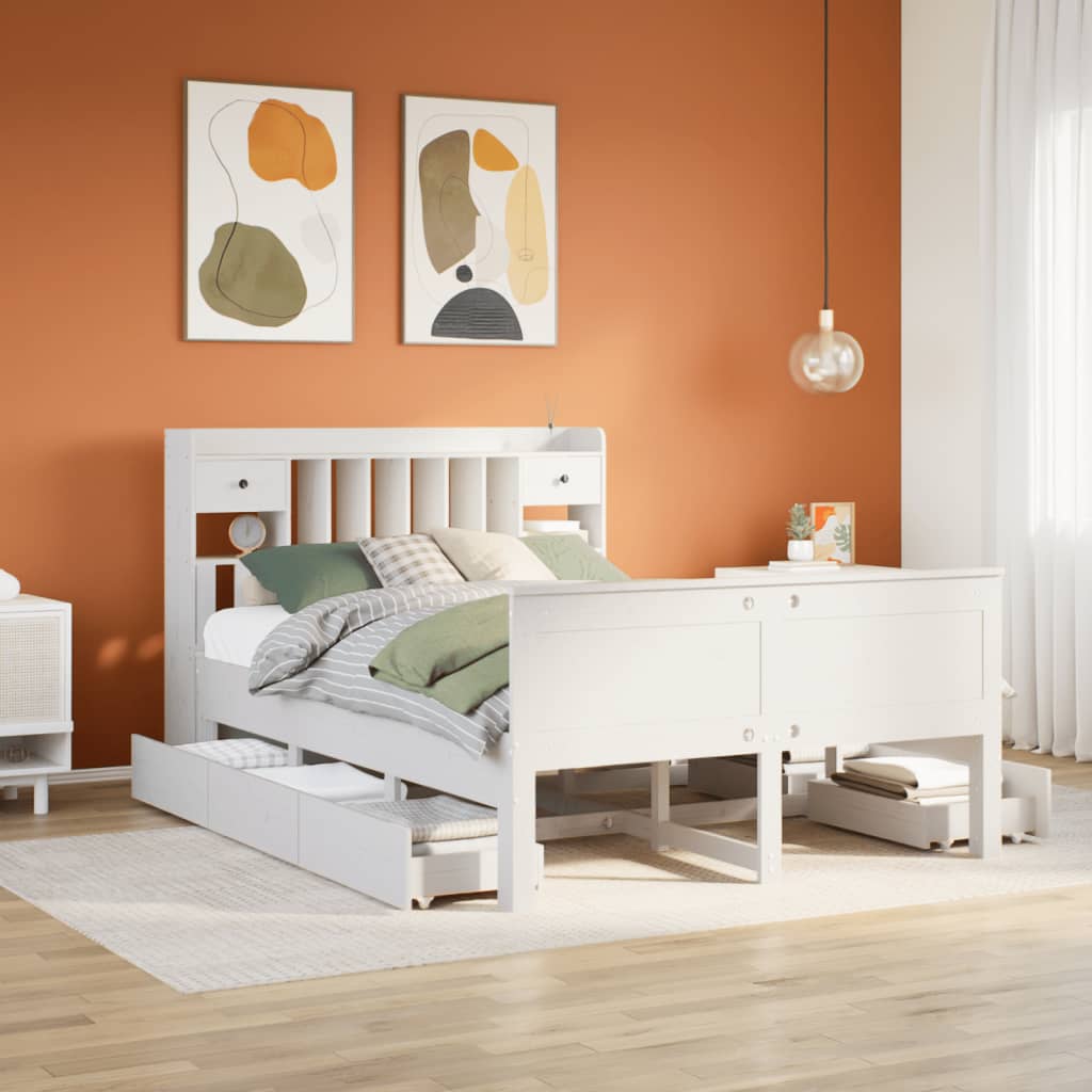 White library bed without mattress 160x200 cm solid pine wood