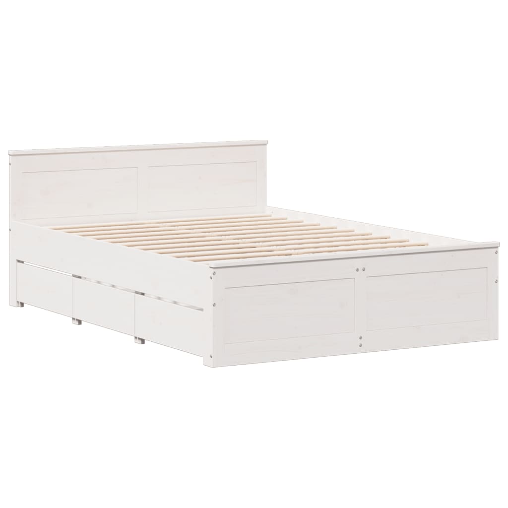 White library bed without mattress 150x200 cm solid pine wood