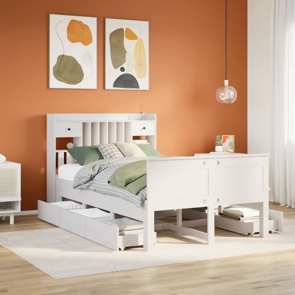 White library bed without mattress 120x200 cm solid pine wood