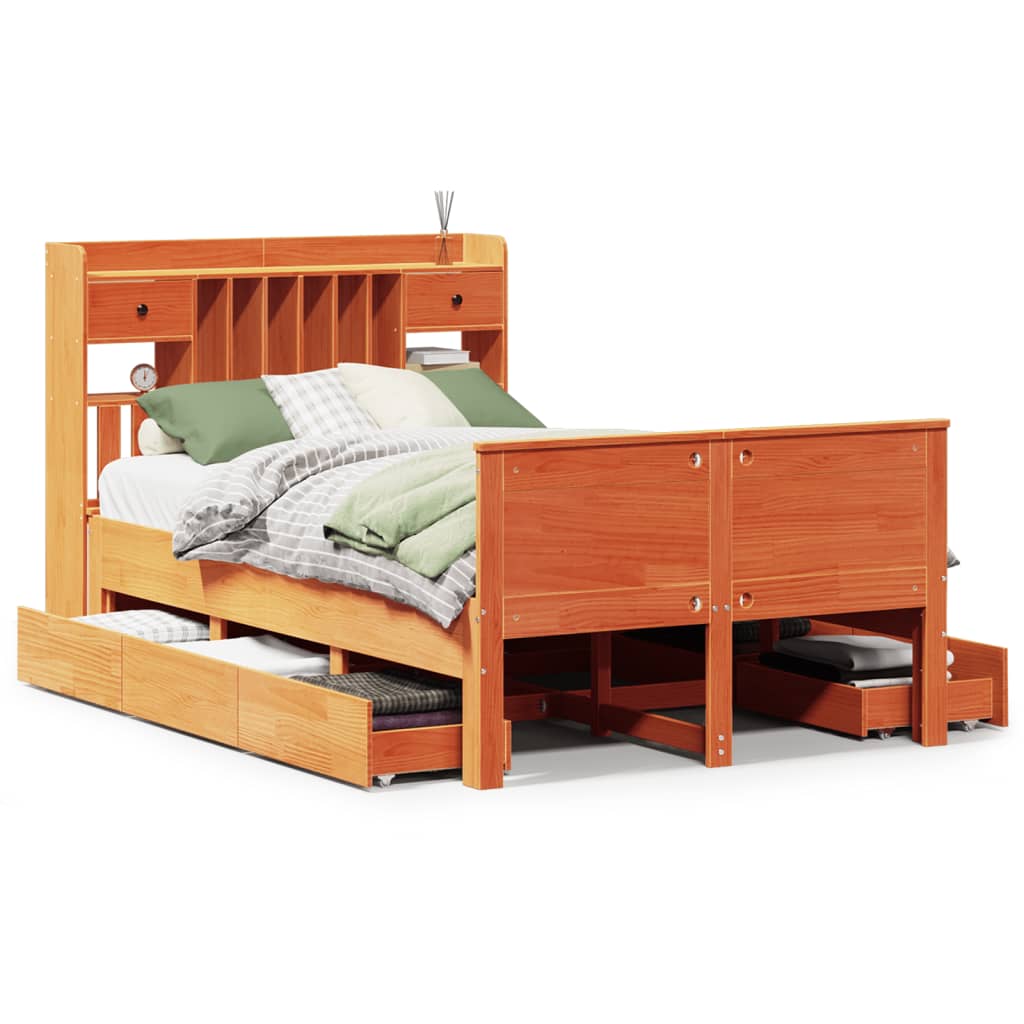 Library bed without brown wax mattress 120x200 cm solid pine