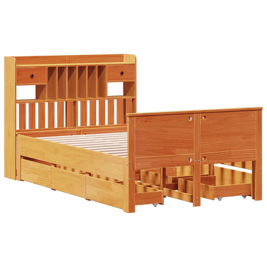 Library bed without brown wax mattress 120x200 cm solid pine