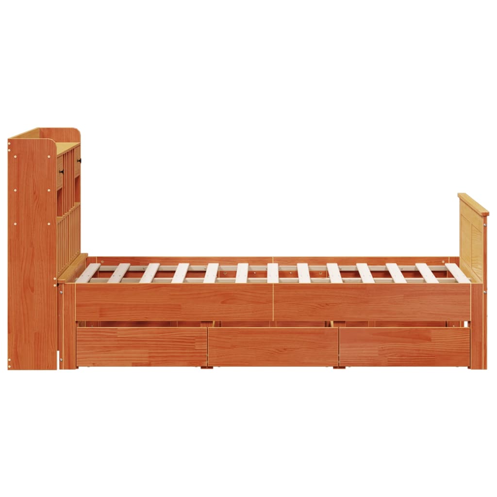 Library bed without brown wax mattress 120x200 cm solid pine