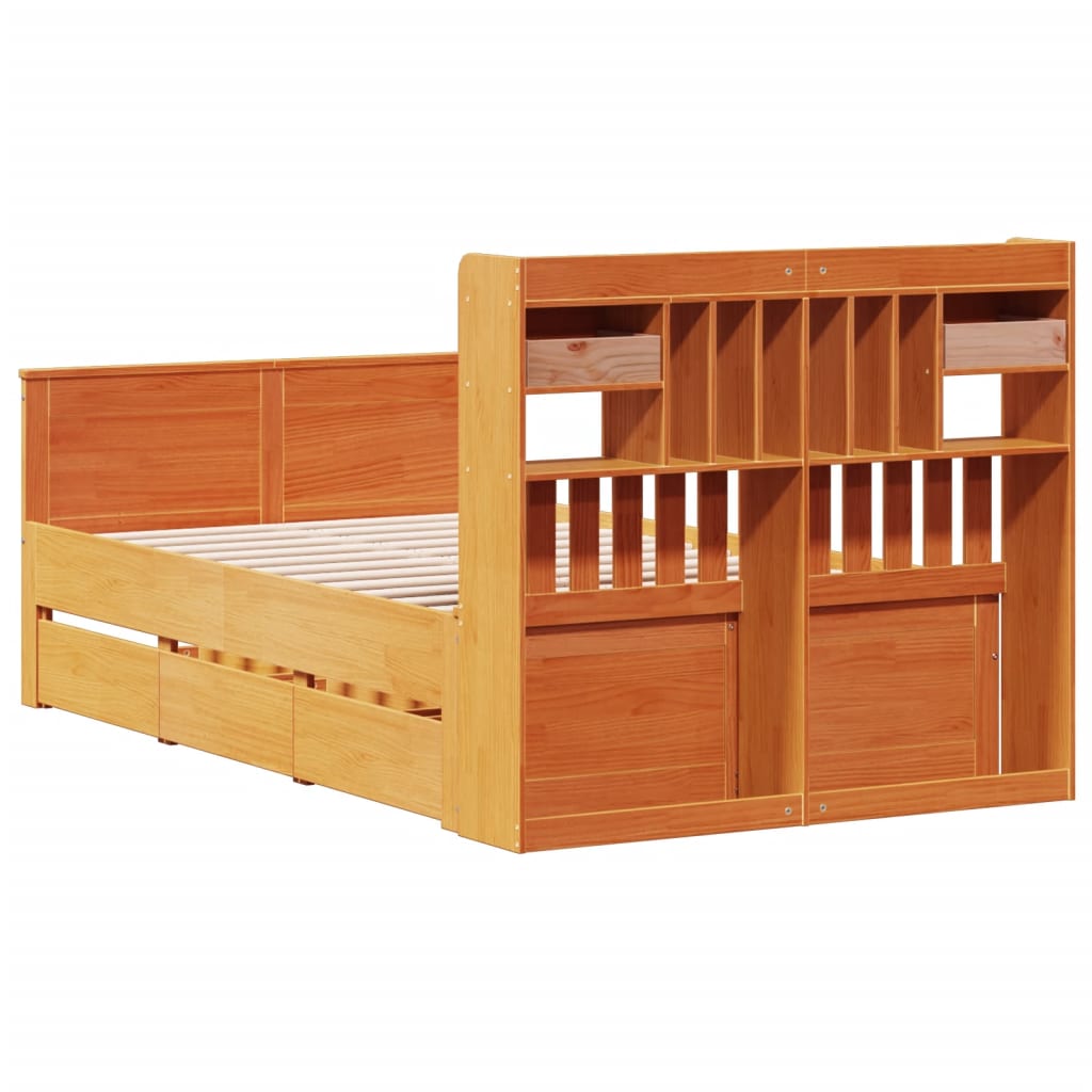 Library bed without brown wax mattress 120x200 cm solid pine