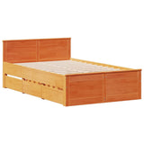 Library bed without brown wax mattress 120x200 cm solid pine