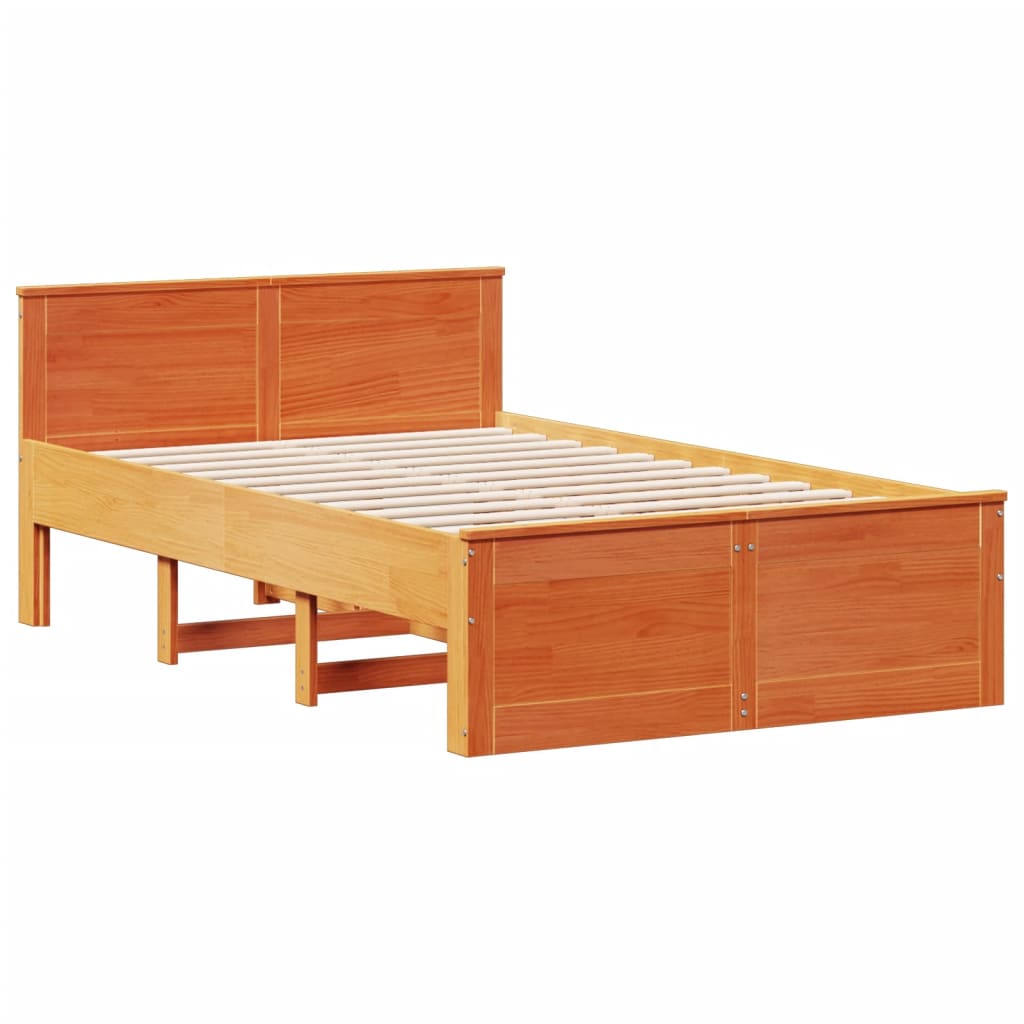 Library bed without brown wax mattress 120x200 cm solid pine