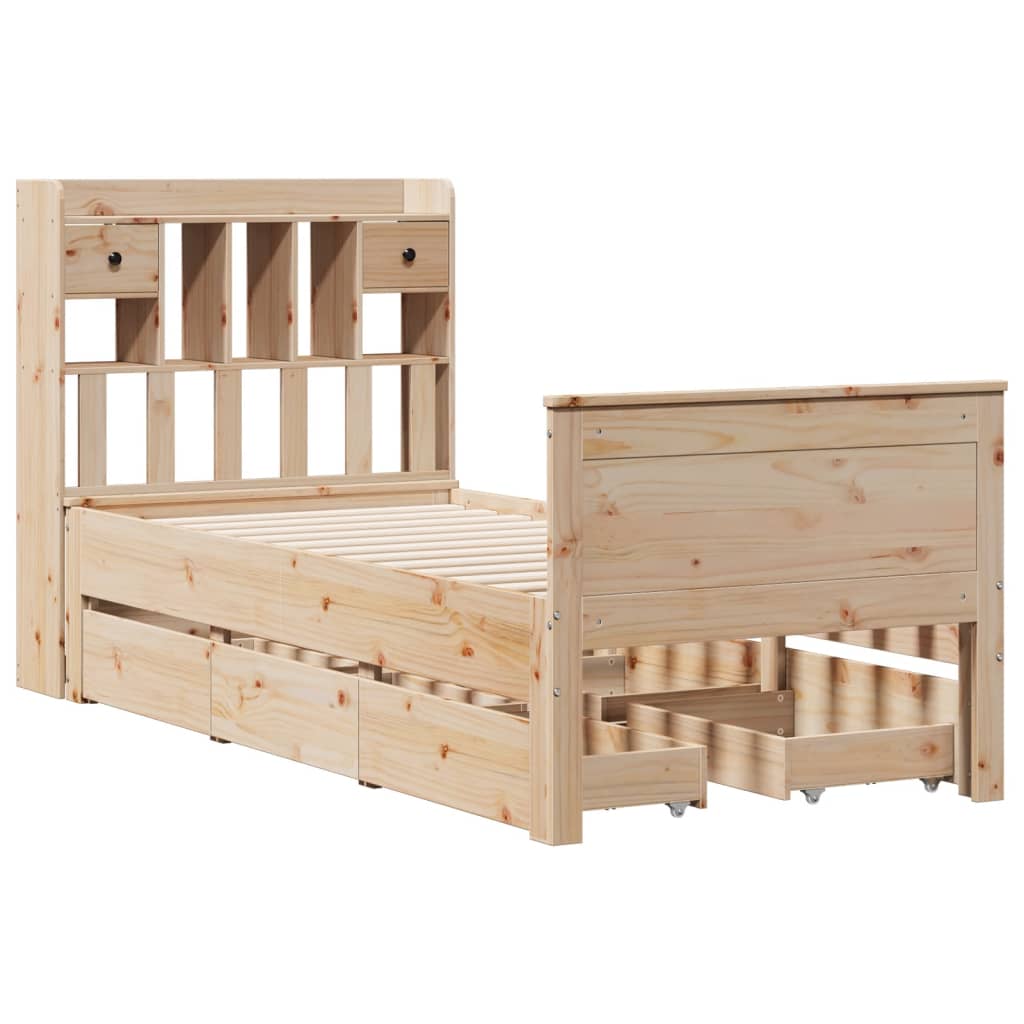 Library bed without mattress 90x200 cm solid pine wood