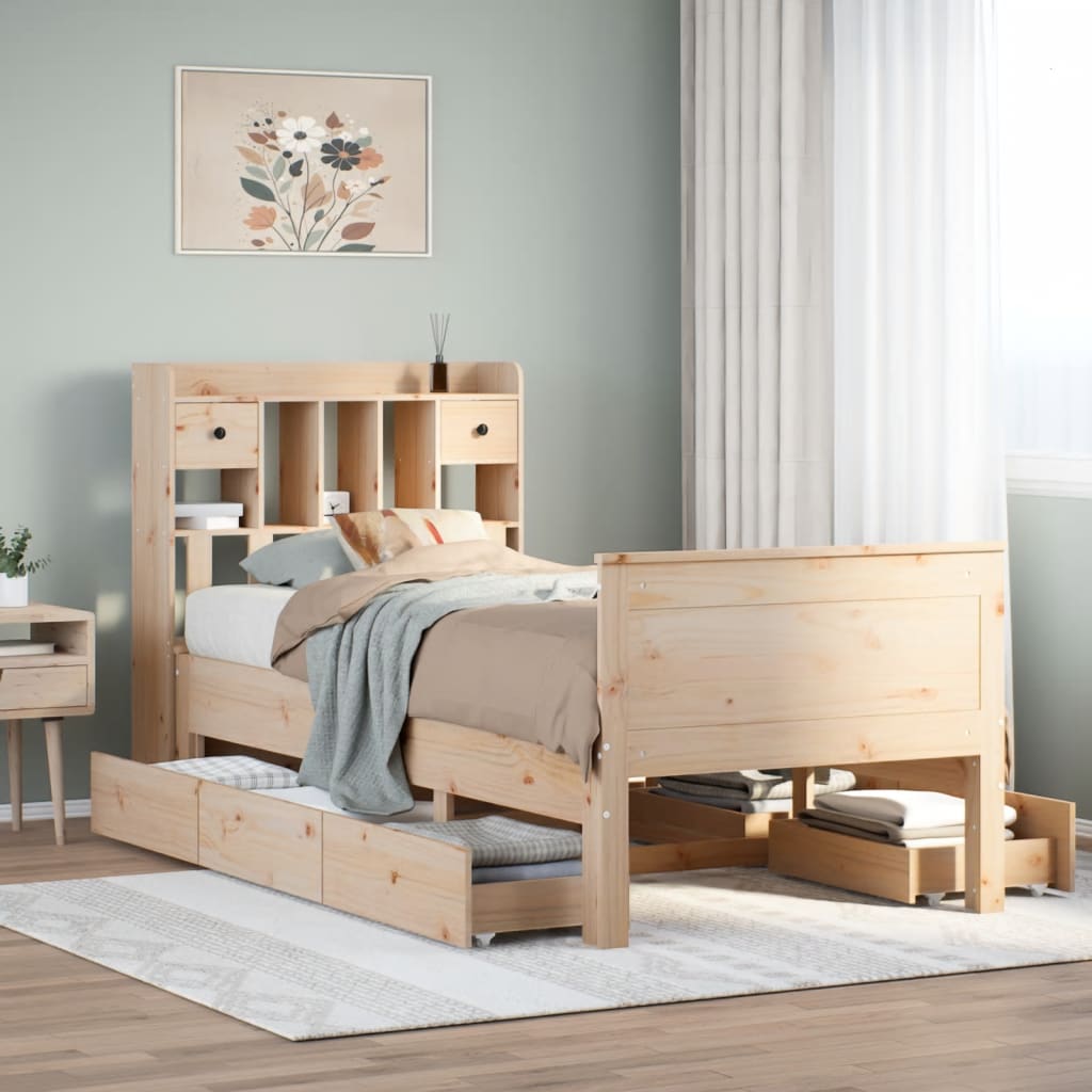 Library bed without mattress 90x200 cm solid pine wood