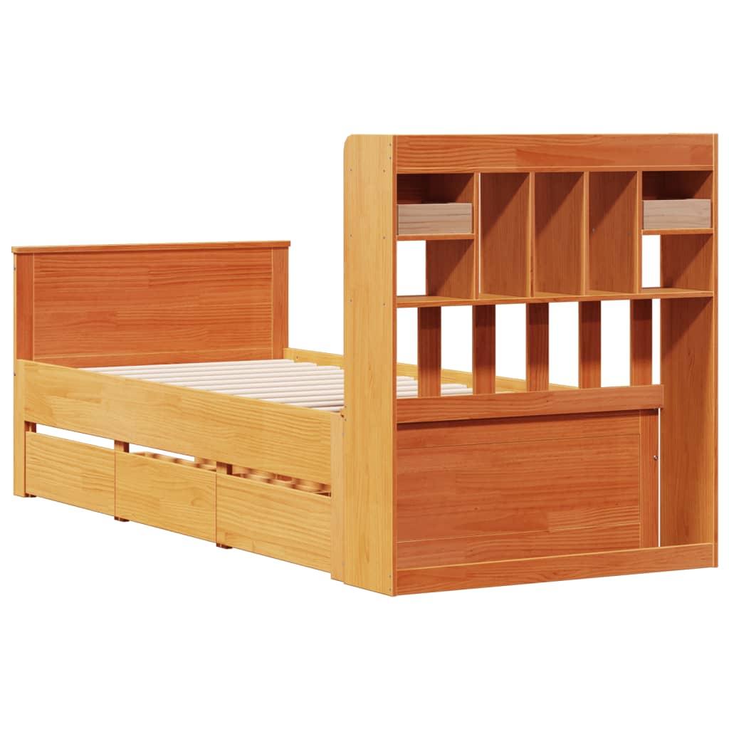 Lit bibliothèque sans matelas cire marron 90x200 cm pin massif