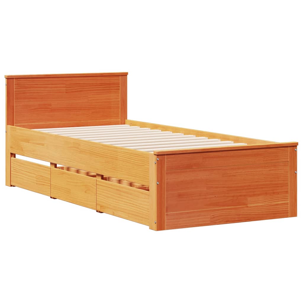 Lit bibliothèque sans matelas cire marron 90x200 cm pin massif