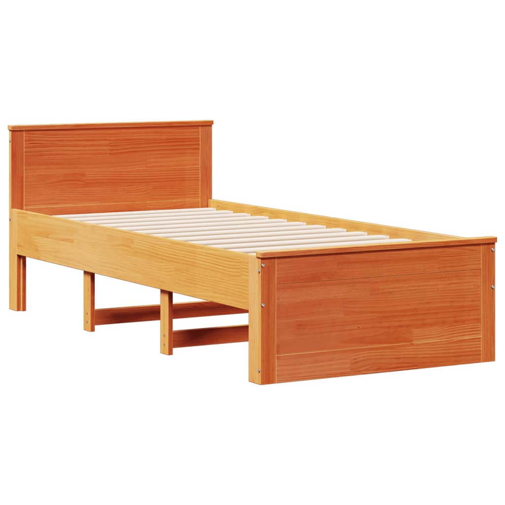 Lit bibliothèque sans matelas cire marron 90x200 cm pin massif