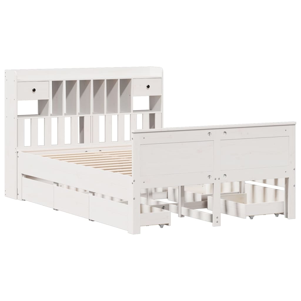 Lit bibliothèque sans matelas blanc 140x190 cm bois pin massif