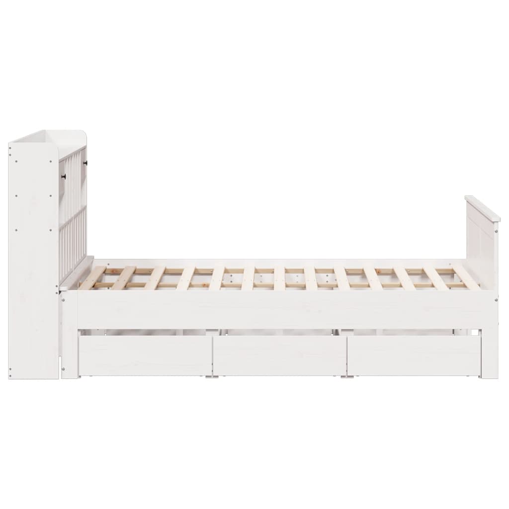 Lit bibliothèque sans matelas blanc 140x190 cm bois pin massif