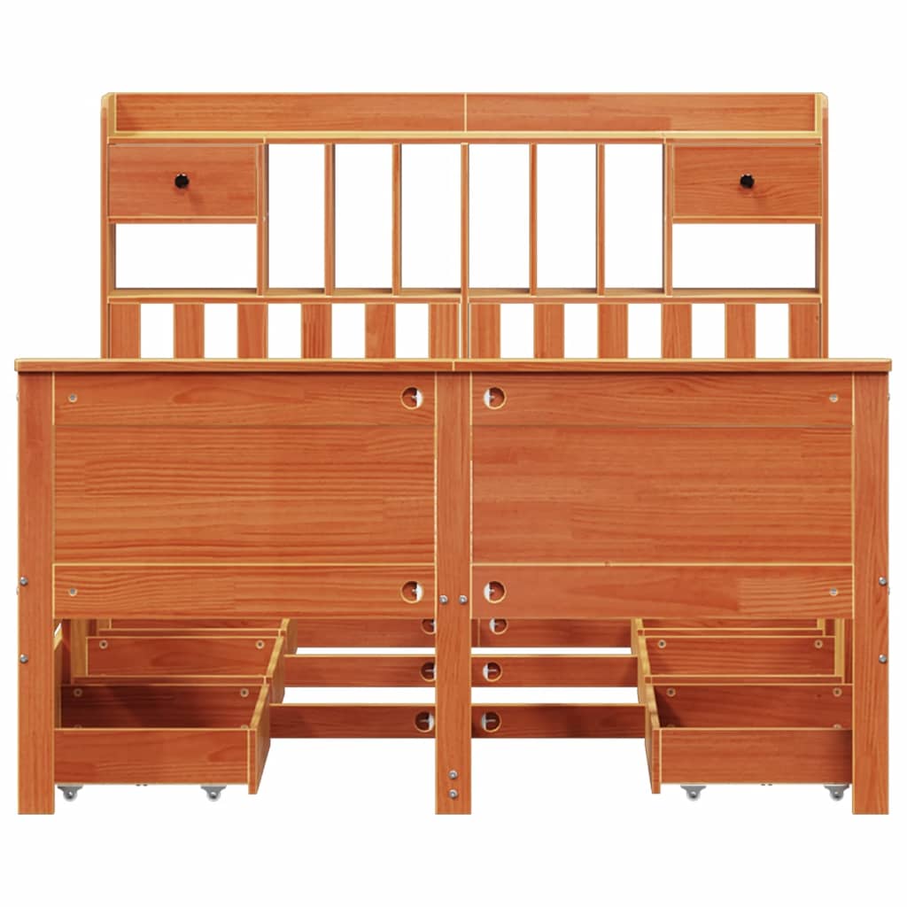 Bookcase bed without brown wax mattress 140x190 cm solid pine