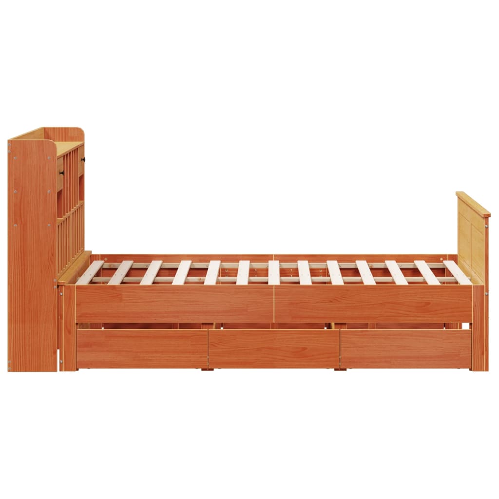 Bookcase bed without brown wax mattress 140x190 cm solid pine